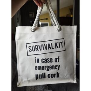 Fun Canvas Six Bottle Wine Tote Bag with Rope Handles Survival Kit In Case Emerg